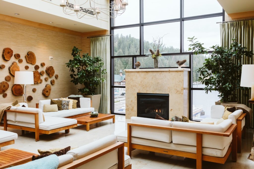 The Coeur d'Alene Resort Golf Course- Coeur d'Alene, Idaho-Spa fireplace
